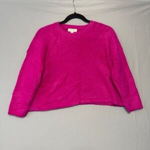 See You Soon Anthropologie Womens Fuzzy Cropped Sweater Size S/M Bright Pink